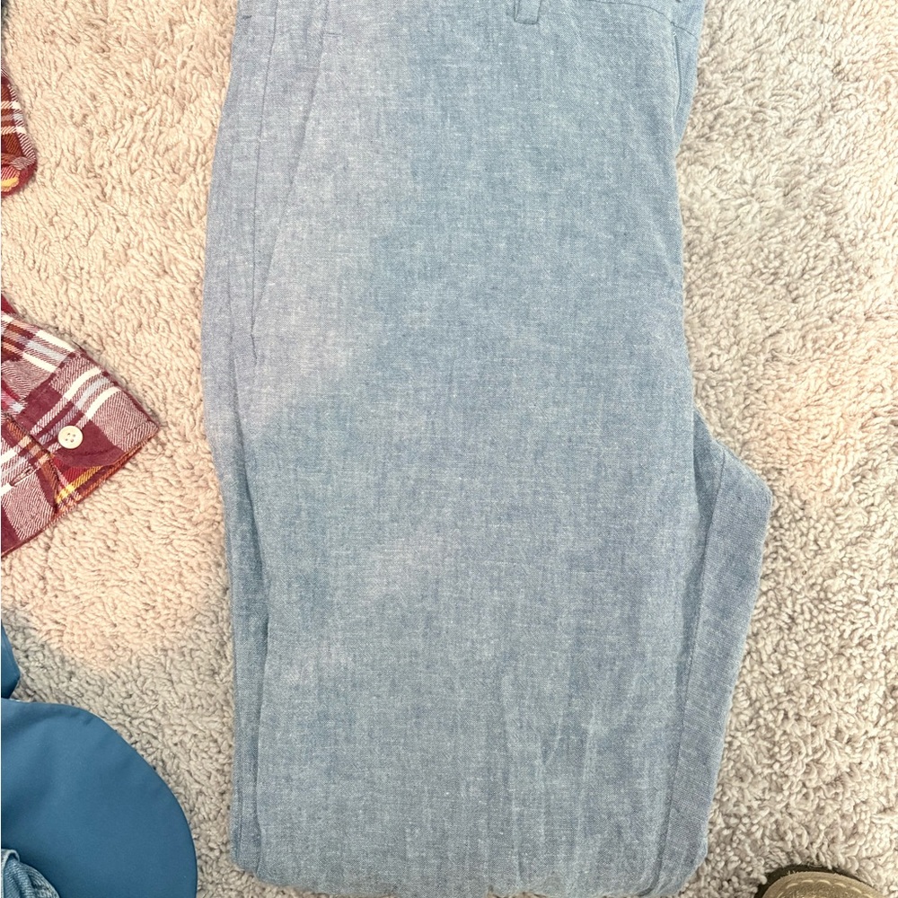 Perry Ellis Chambray Light Blue Straight-Leg Pants